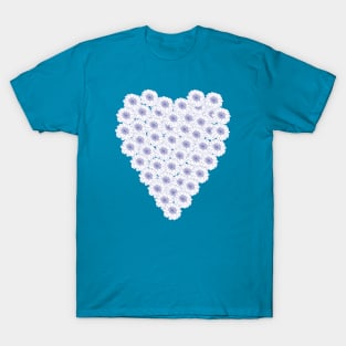 Periwinkle Blue and White Floral Heart Valentines Day T-Shirt